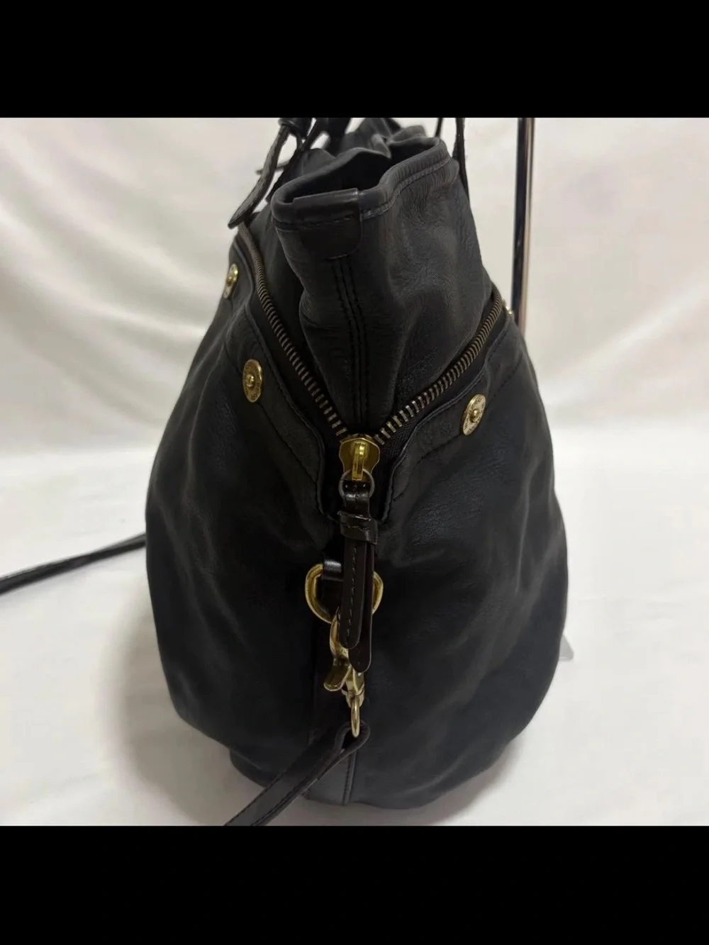 Mulberry Black Leather Shoulder Tote with Brass Hardware